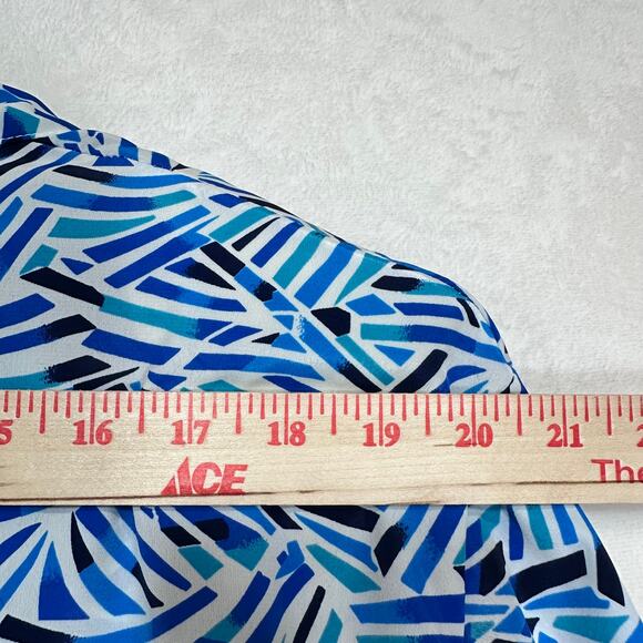 Vintage Worthington Blue Geometric Coastal Short Sleeve Top Plus 14 Collared - Picture 11 of 13